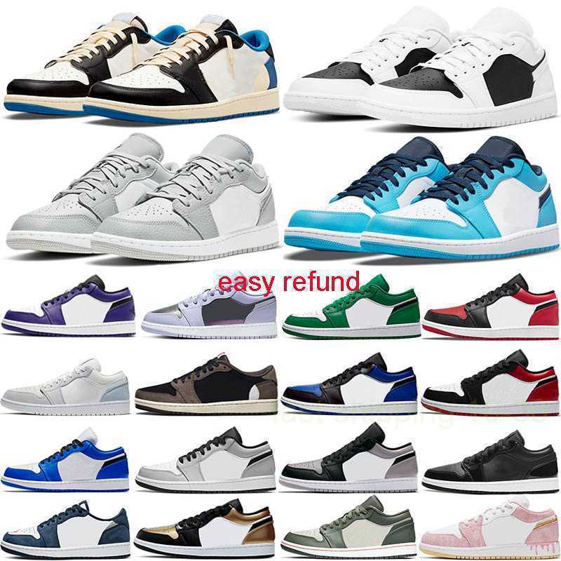 

easy refund Jumpman 1 Men Women Low basketball shoes OG 1S Triple White Shadow designer University Blue UNC Black Bred Toe Light Smoky Grey mens, 14