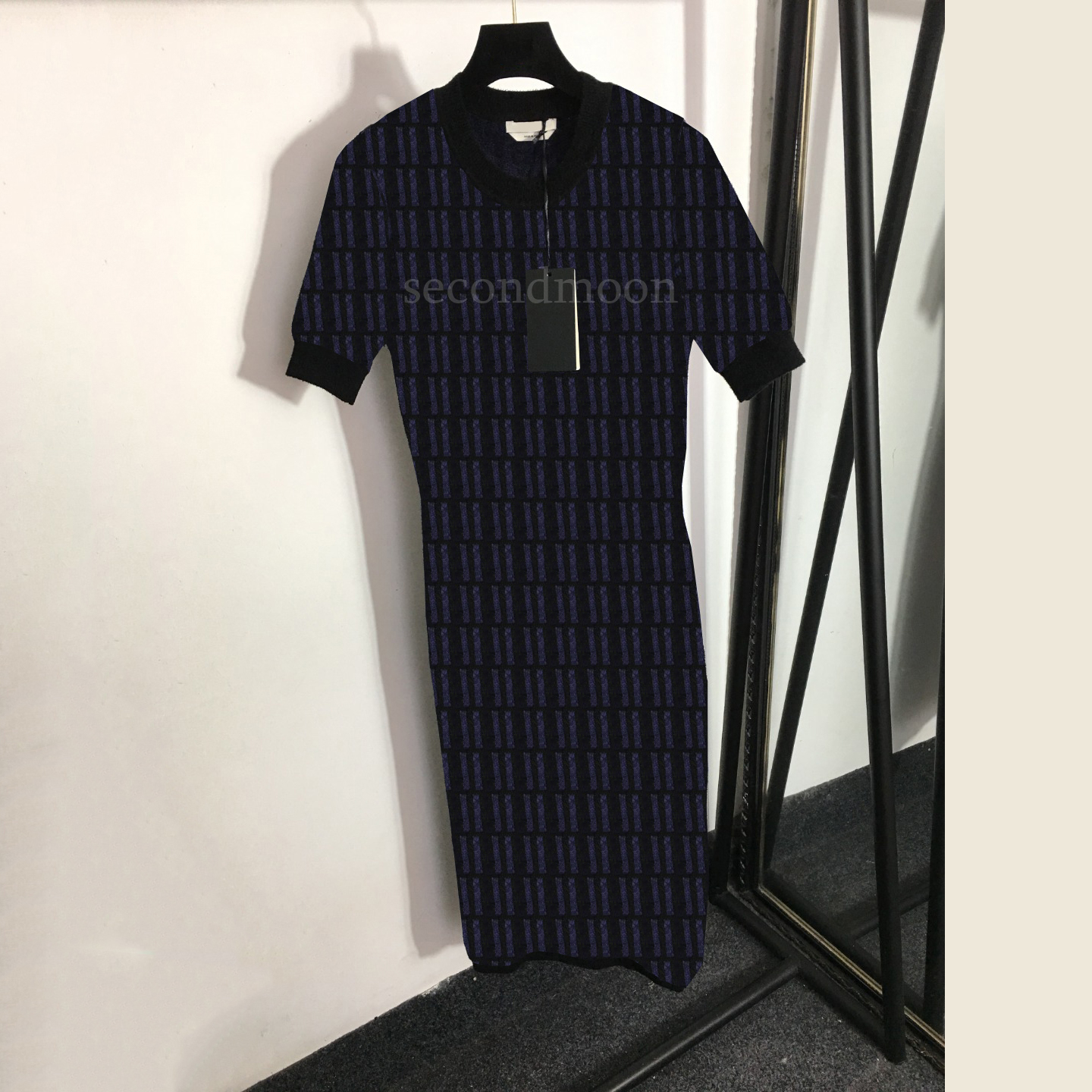 

Jacquard Letter Knitted Dress Women Sexy Tight Dresses Short Sleeve Breathable Dress Designer Party Clothing, As pic