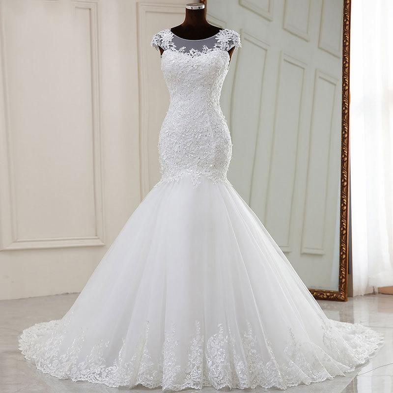 Plus Size Mermaid Wedding Dress Beading Sheer Deep O Neck Backless Corset Ruffles Tulle lace Garden Bridal Gown