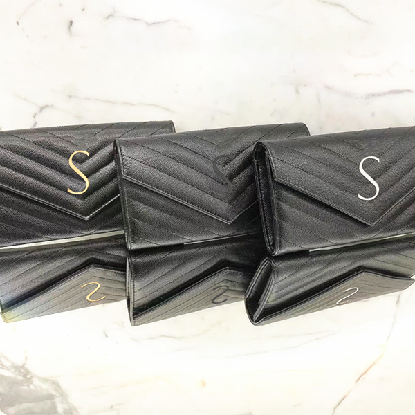 

With box Women's designer wallet Genuine Leather Mens card holder Metal letter logo Holders Luxury cardholder gold coin purse bag caviar men Wallets key pouch purses, Black silver