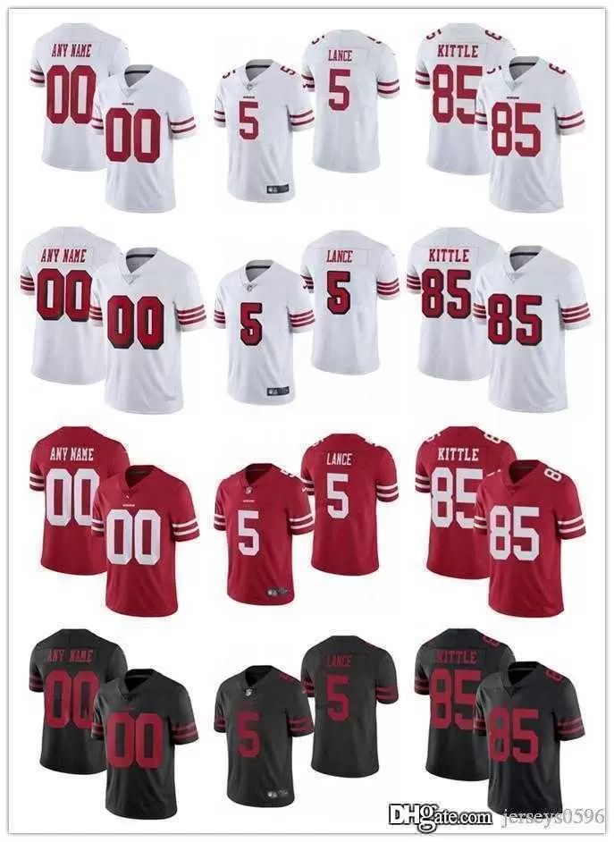 

Custom Men' womens youth San Francisco''49ers''5 Trey Lance 85 George Kittle 97 Nick Bosa 10 Jimmy Garoppolo 54 Fred Warner Football Jerseys, Color5