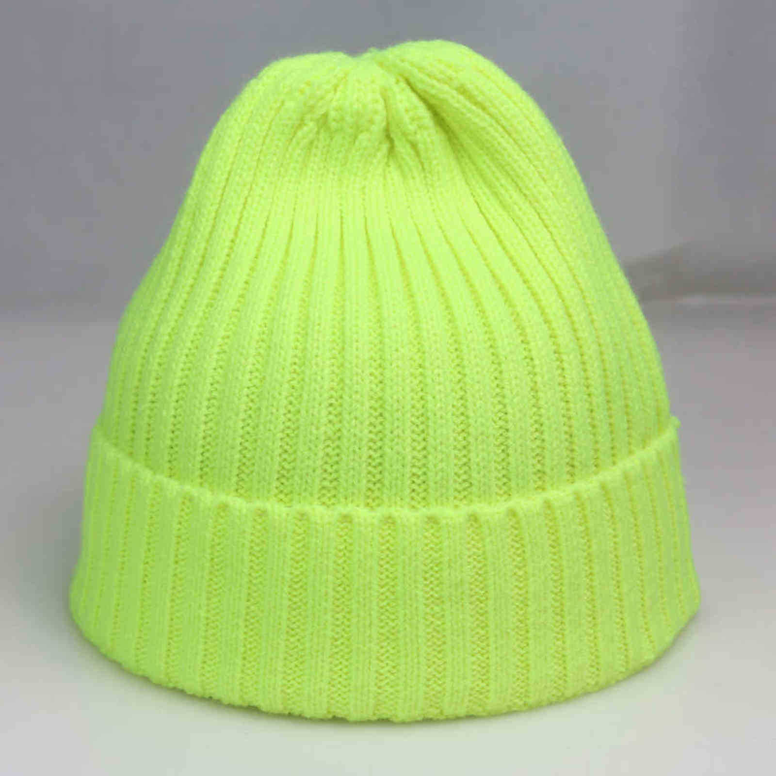 

Bright Plain Knit Beanie Winter Women's Hats Blank Crochet Striped Skullies Cap Neon Yellow Hot Pink Grey White Y21111