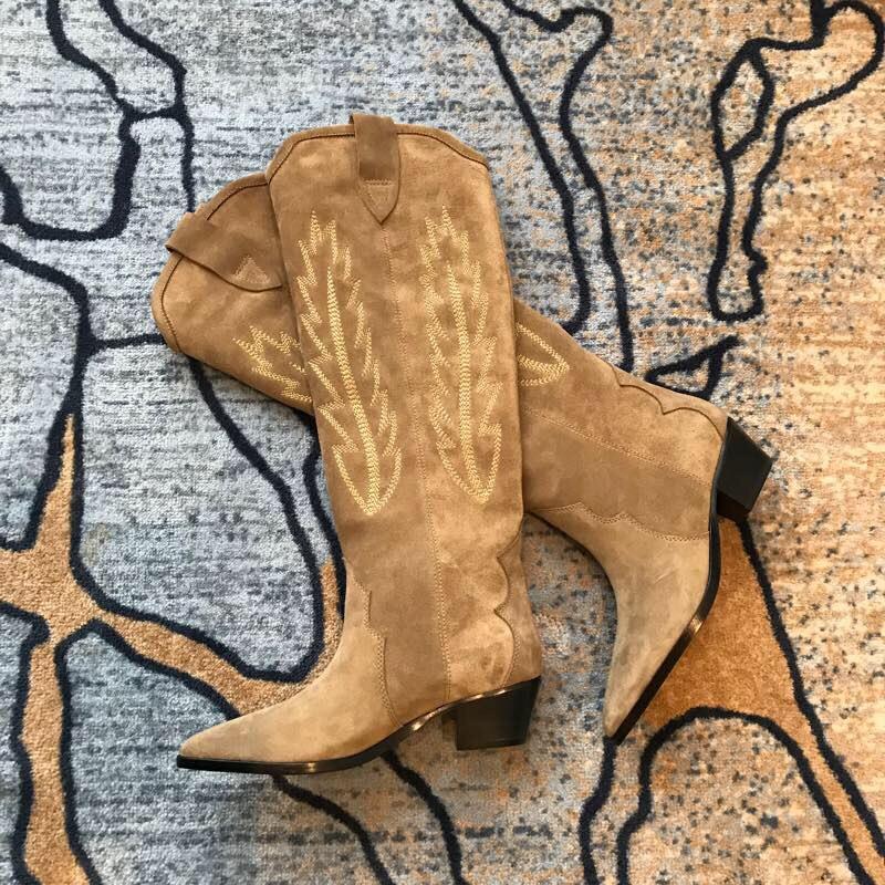 

Classic Isabel Boots Paris Marant Denvee Suede Shoes Western Cowboy Cowgirl Boots Perfect Embroidery, As picture