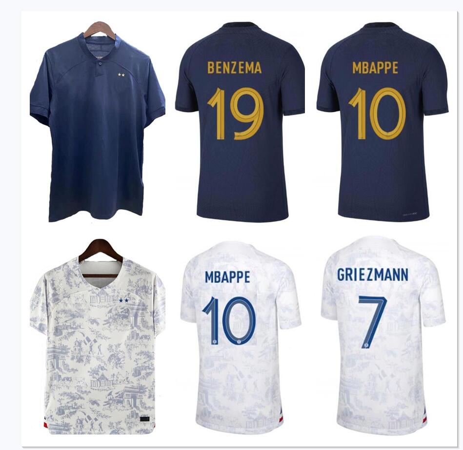 

World 2022 cup BENZEMA MBAPPE GRIEZMANN soccer jersey 2023 POGBA GIROUD FRANC E KANTE Maillot de foot equipe Maillots football shirt uniforms, White