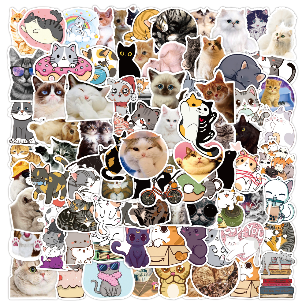 

100pcs Kawaii Cute Cat Waterproof Animals Stickers For skis Laptop Guitar Kids Toys Suitcase Luggage Car Diy, 100pcs-w-873+1017