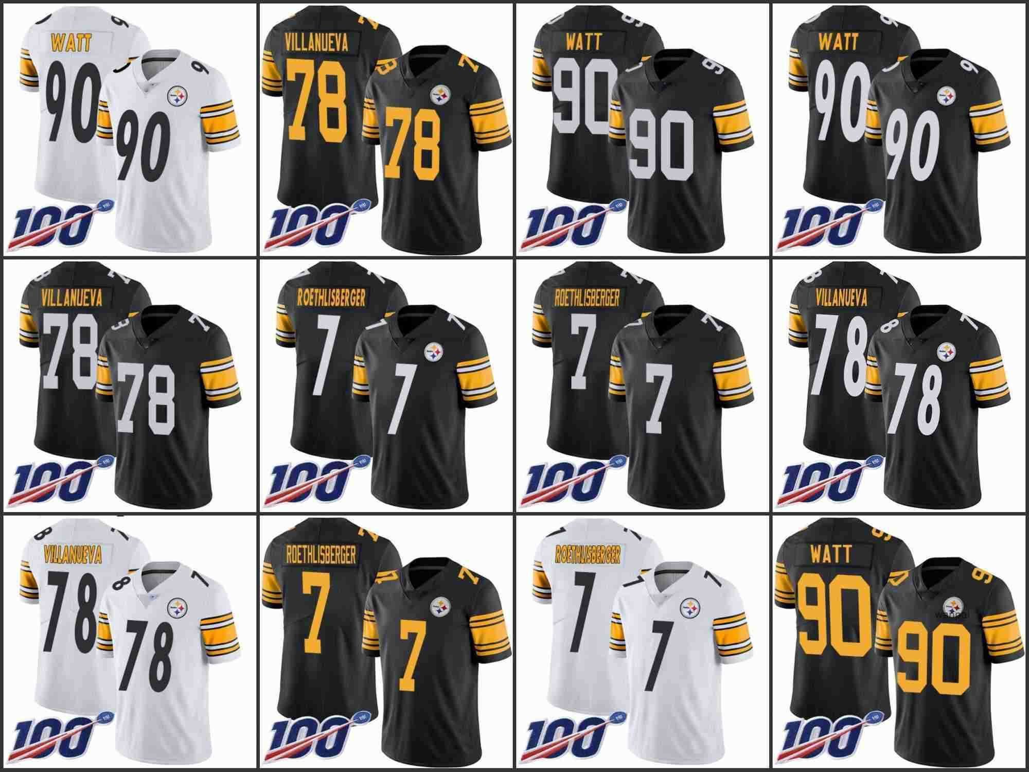 

College wear Jersey Pittsburgh''Steelers''Men #78 Alejandro Villanueva 90 T. J. Watt 7 Ben Roethlisberger 100th Limited Jersey''NFL''Jerseys