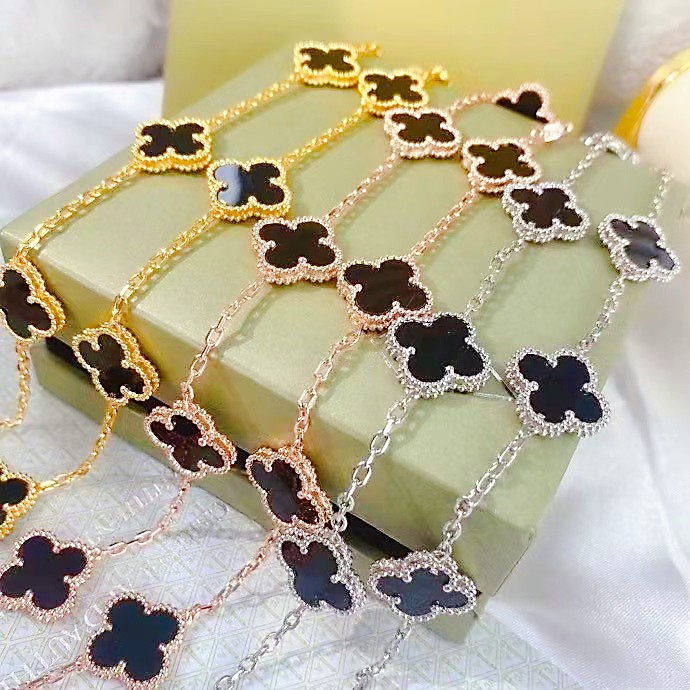 18K gold jewelry designer women&#039;s necklace classic seashell four leaf grass European and American medium long sweater chain link gift 316L s-image-811566810