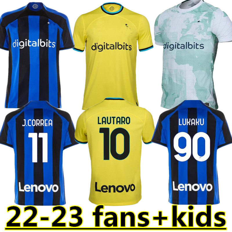 

2022 Inter Milans LUKAKU third away soccer jerseys CORREA DZEKO BARELLA LAUTARO SKRINIAR DE VRIJ 22 23 football shirt uniforms kids kit BROZOVIC Gosens 2023 yellow 66, Black
