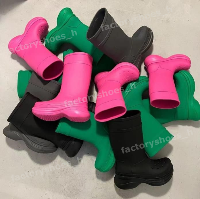 

Designers Croc Boot Men Women Rain Boots Thick Bottom Non-Slip Booties Rubber Platform Bootie Fashion Knight Boot Bright Pink Black Green Rainboots, Color4