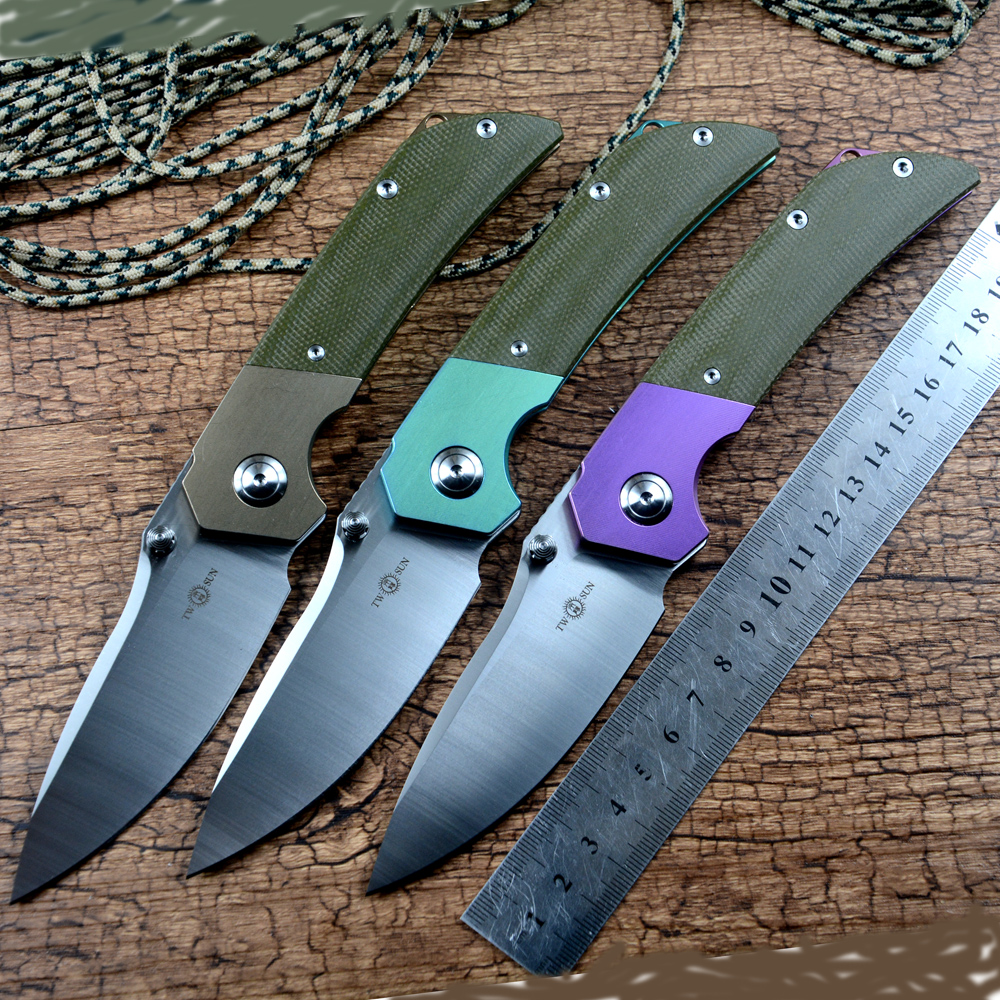 

TWOSUN Folding Knives D2 Satin Blade Ceramic Ball Bearing Washer TC4 Titanium Handle Fast Open Outdoor Gift Hunting Utility Pocket Knife TS369