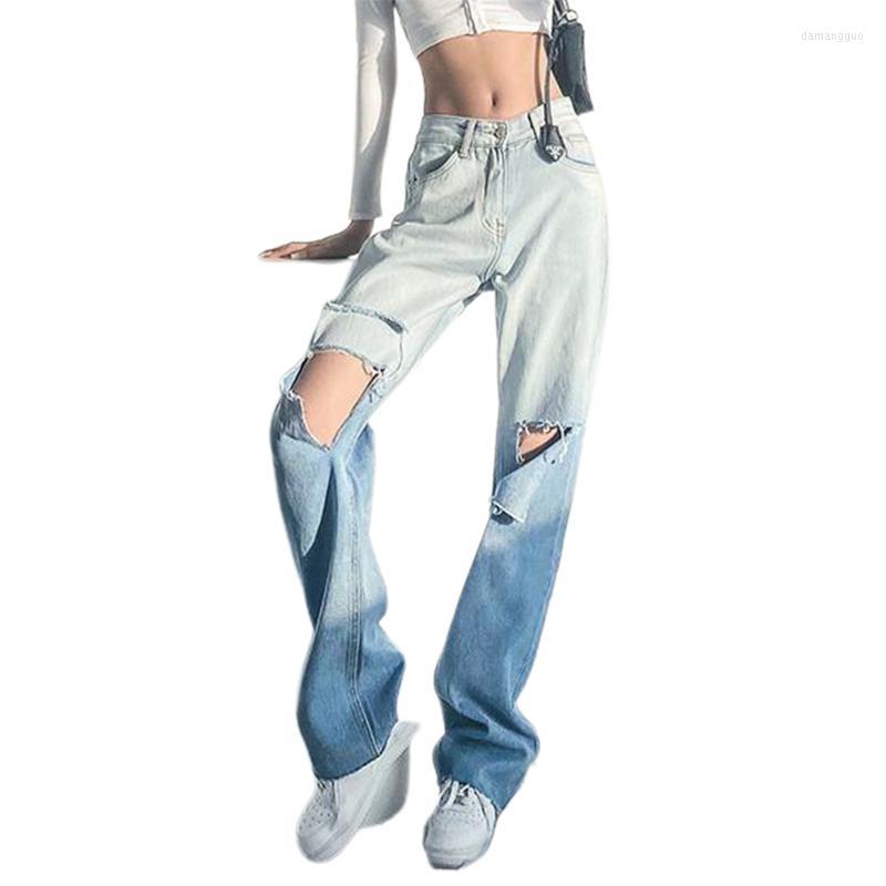 

Women's Jeans Women's Women Loose Style Blue Gradient Color High Waist Straight-leg Trousers