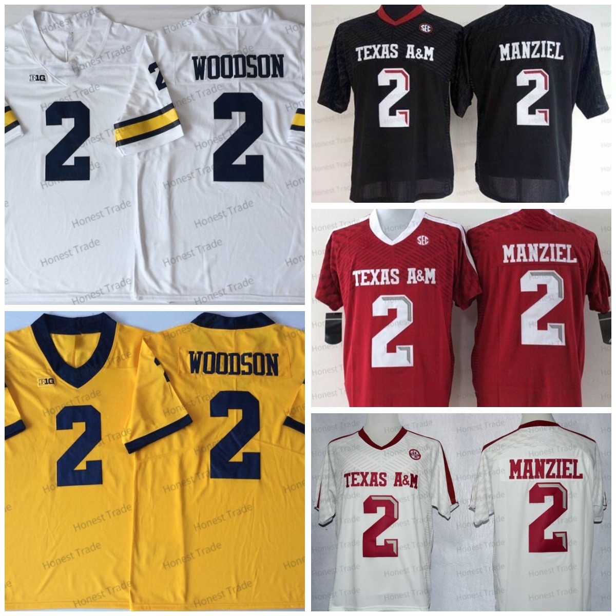 

NCAA 2 Johnny Manziel Football Jersey 2 Charles Woodson Michigan Wolverines Texas Aggies College Mens Football Jerseys Stitched, Men;as
