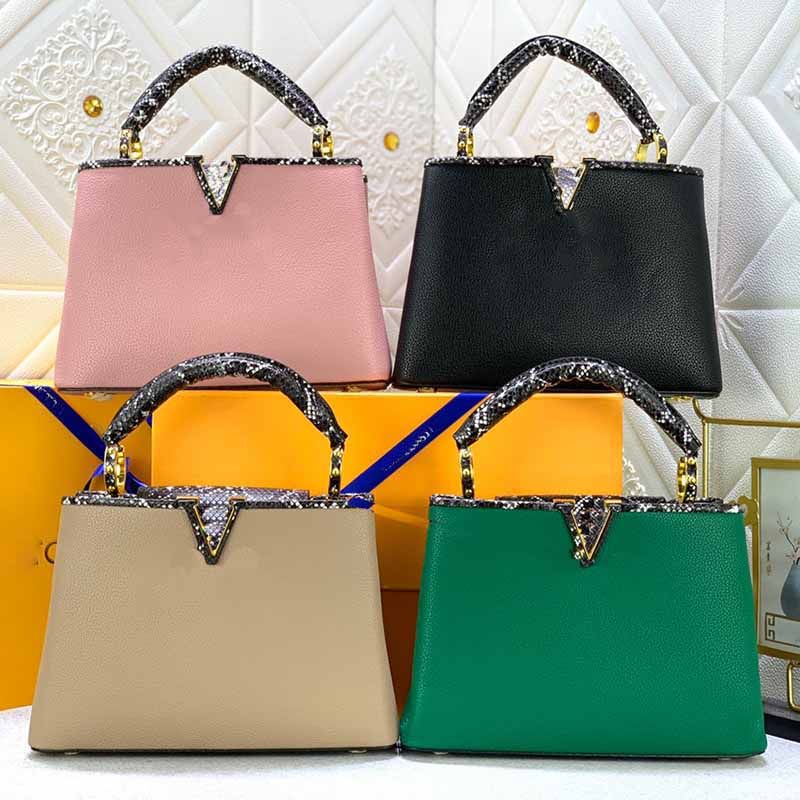 

Luxury designer Tote bags woman leather handbag Flip cover open and close Python skin handle Purses Totes large capacity V logo shoulder crossbody bags female purse, Pink