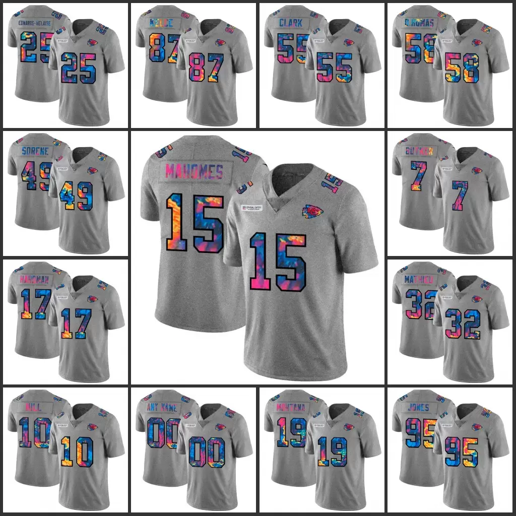 

College wear Jersey Kansas''City''Chiefs''Men 15 Patrick Mahomes 87 Travis Kelce 10 Hill Grey Heather Multi-Color''NFL''Women Youth Crucial