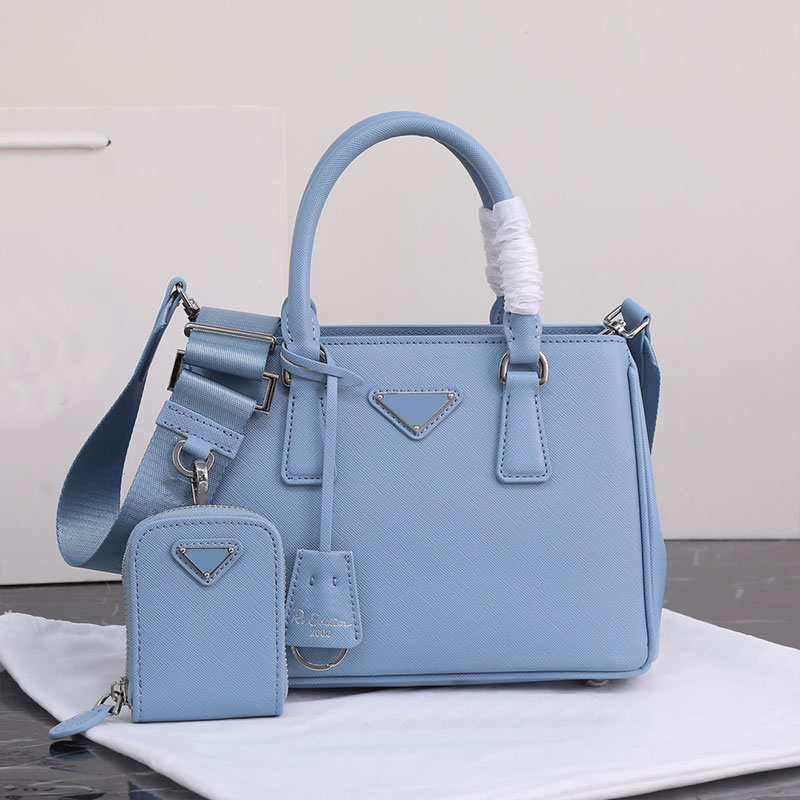 

Designer Handbags Women Saffiano Leather Totes Bag Fashion Triangle Hardware Letters Shoulder Bags Nylon Lining Removable Leathers Keychain Zipper Pockets, Blue