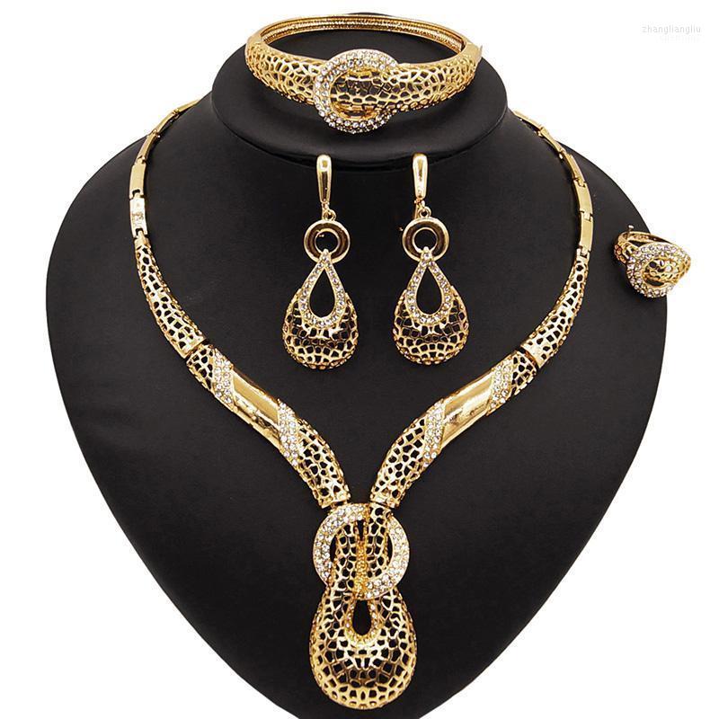 

Necklace Earrings Set & Yulaili Exquisite African Generous Simple Gold Color Bracelet Ring For Women Gifts, Picture shown