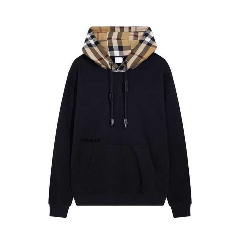 

burbrerys mens hooded Correct version of autumn and winter lattice Hoodie loose long sleeved sweater for men women lovers casual trend ins jackets coats, Black collection focuses on priority