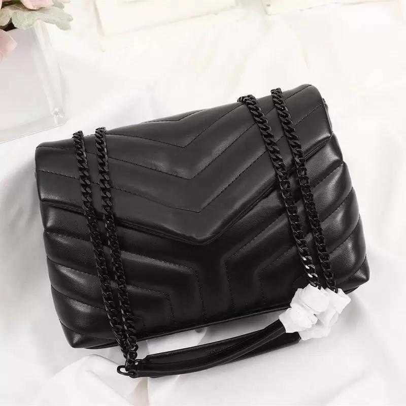 

Shoulder Bags Top Quality luxurious bags LOULOU Women's Designer Black Leather Large-Capacity Chain Shoulder Bag Quilted Messenger Handbags Purse Shopping, Black chain without box