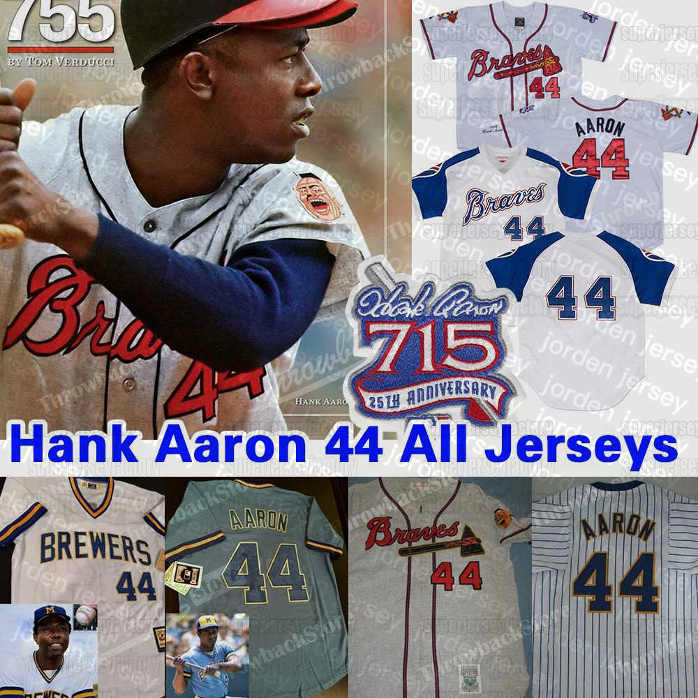 

Baseball Jerseys NEW College Baseball Wears Mens 44 Hank Aaron Team Jersey 715 Home Run 25 Patch 44 Hank Aaron 3 Dale Murphy 10 Chipper Jones 1957 1963 1973, 1971