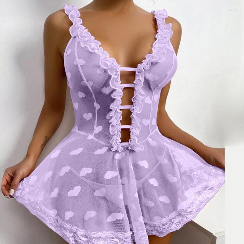 

Women's Sleepwear 2022 Women's Underwear Sexy Lingerie Erotic Transparent Set Home Nightwear Hollow One-piece Plus Size S-5XL Suit, Yellow1