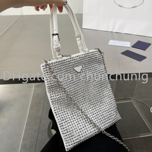

Luxury Designer tote Women Evening Bags Luxurys Fashion Cross Body chain Shoulder bag Inlaid diamond Triangle sign Multicolor Totes Purse, 2 - black+white