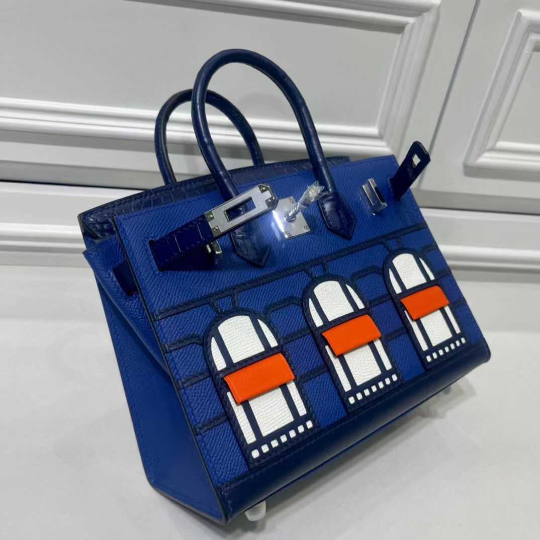 

Tote Bag Hermee Shopping Handbagh Home Hand Sewn House Epsom Leather Designer Spell American Crocodile, Sky blue