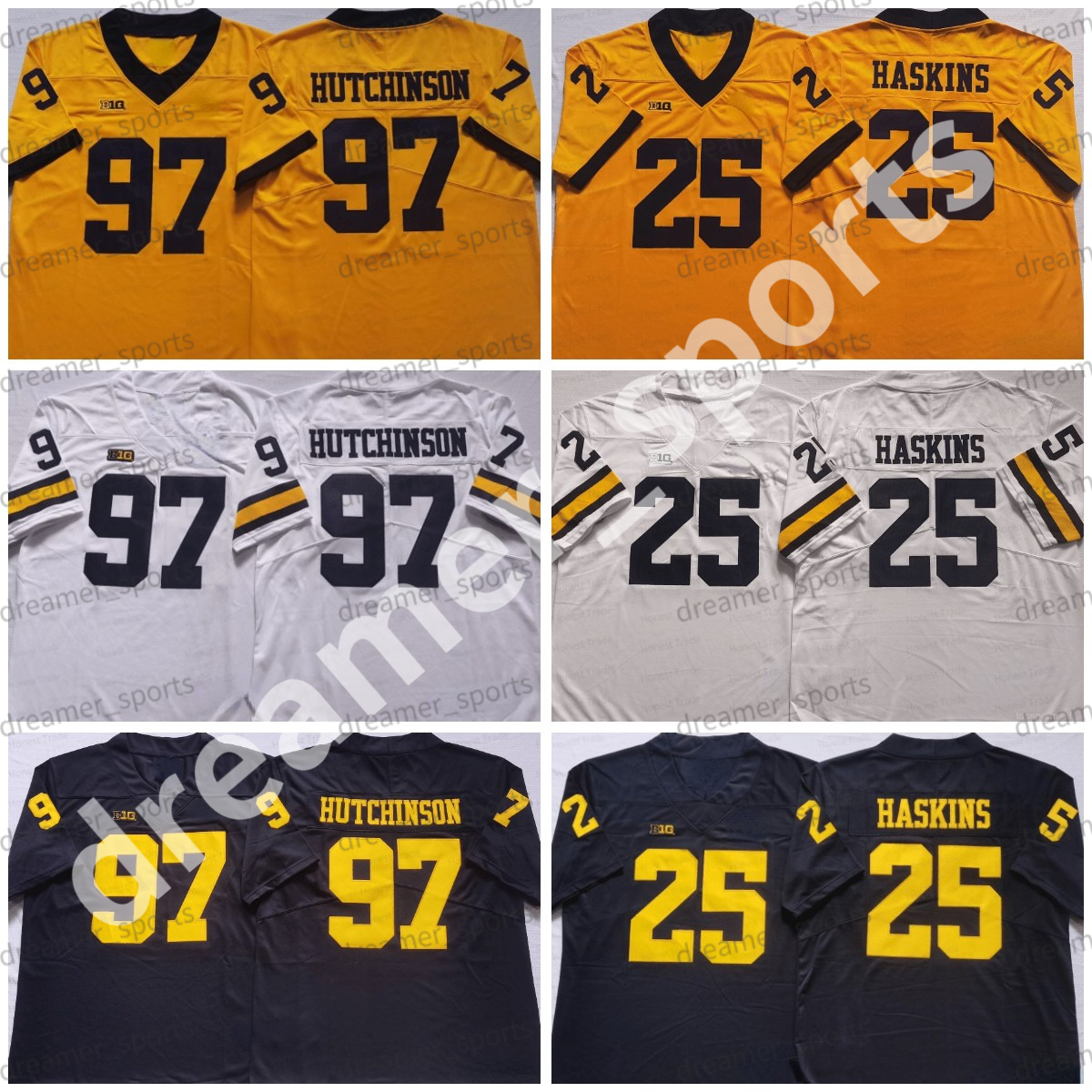 

NCAA 97 Aidan Hutchinson Football Jersey 25 Hassan Haskins Michigan Wolverines Mens College Football Jerseys Stitched Blue Yellow White, Men jersey