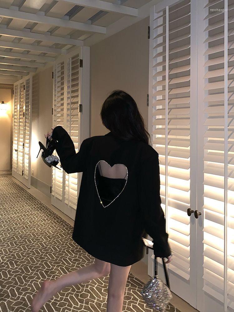 

Women' Vests Hollow Heart-shaped Suit Design Careful Machine Back Vest Feeling Loose And Thin Jacket Women' Chic Top Autumn, Black