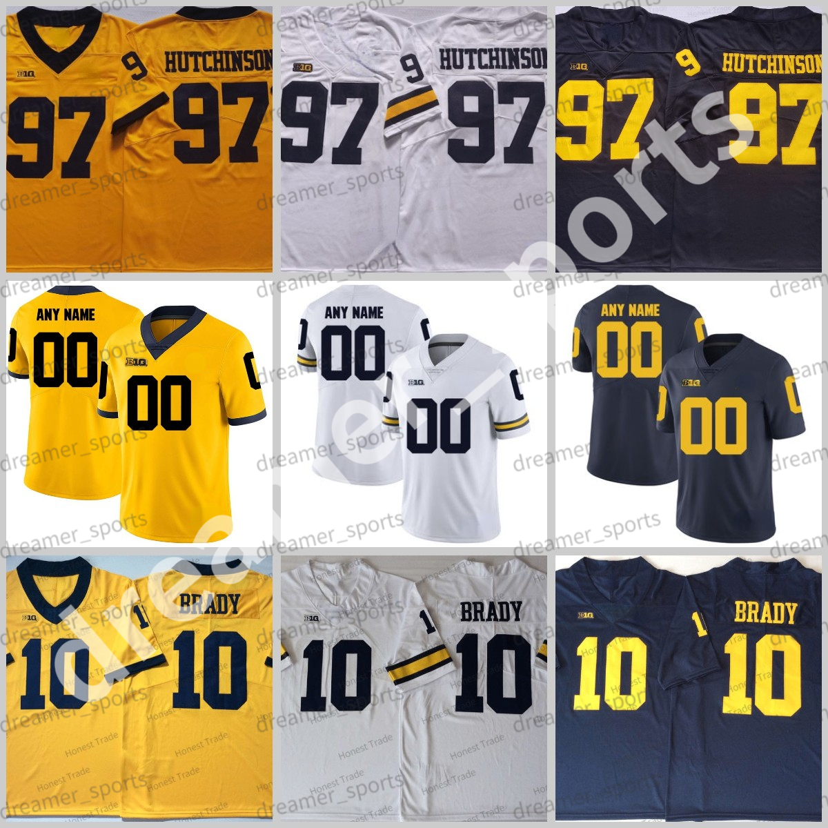 

NCAA 97 Aidan Hutchinson Football Jersey 10 Tom Brady 5 Jabrill Peppers 4 Jim Harbaugh College Mens Football Jerseys Stitched, Men yellow jersey