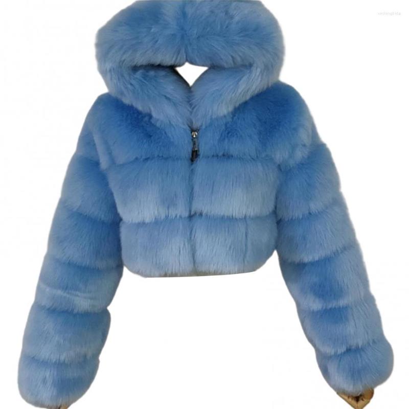 Women's Jackets Women Fashion Winter Faux Fur Cropped Coat Fluffy Zip Hooded Warm Short Jacket