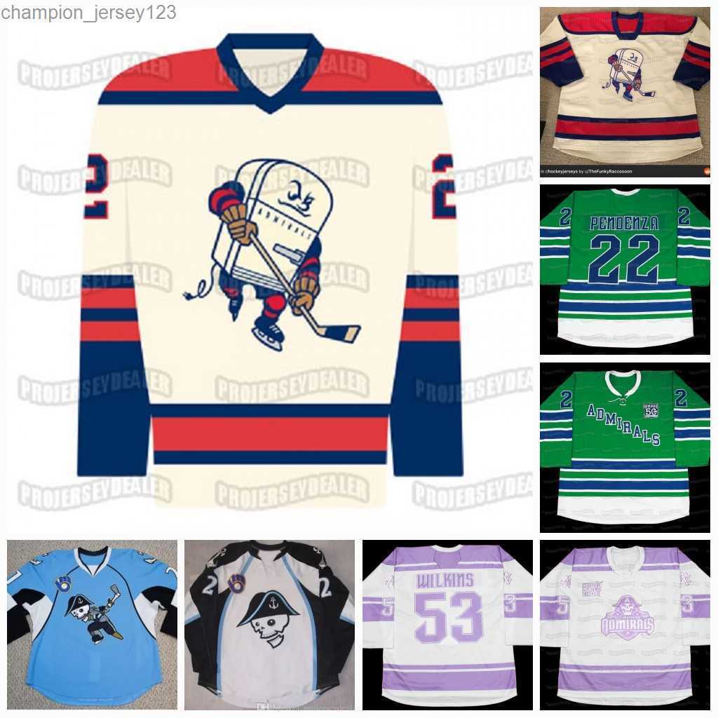 

College Hockey Wears AHL Milwaukee Admirals 31 Mark Dekanich 6 Ryan Ellis 28 Partic Hornqvist 13 Conacher Premier 19 Calle Jarnkro 21 Beck Premier Hokcey Jersey, Blue