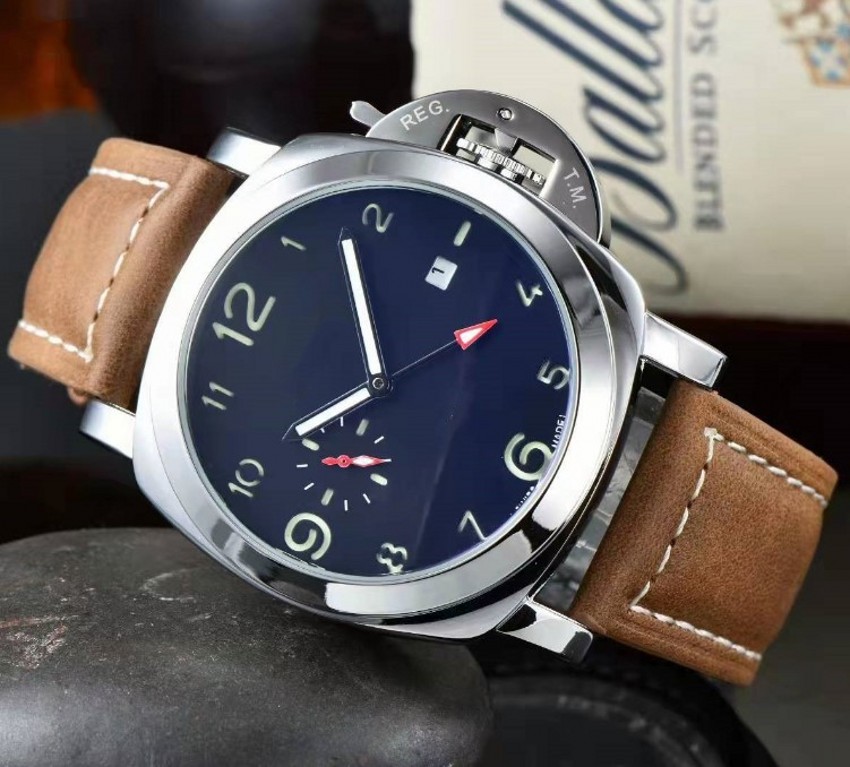 

Triple double needle belt watch 44mm sub-dial work fashion men's watch sports quartz timing wholesale