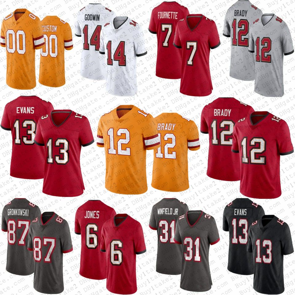 

Mike Evans 12 Tom Brady Custom Bucs Football Jerseys 6 Julio Jones Lavonte David Leonard Fournette Devin White Vita Vea Chris Godwin, Youth