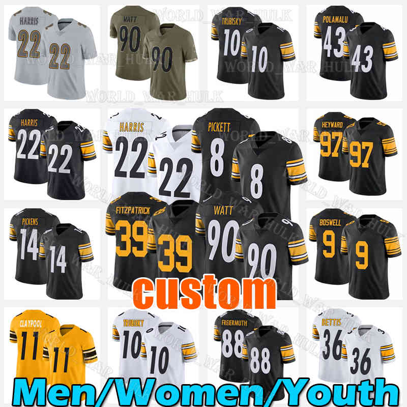 

8 Kenny Pickett Football Jersey 10 Mitchell Trubisky Najee Harris George Pickens 90 T.J. Watt Pat Freiermuth TJ Chase Claypool Pittsburgh Steelers Minkah Fitzpatrick, Women jersey(g r)