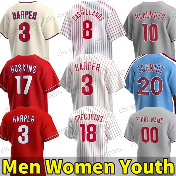 

2022 Custom S-4XL 3 Bryce Harper Jersey 17 Rhys Hoskins 10 JT Realmuto Aaron Nola Didi Gregorius Alec Bohm Men Women Youth any name any number jerseys stitched, Gold