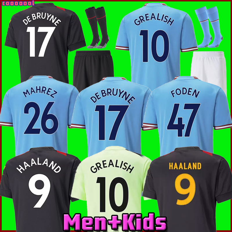 

HAALAND soccer jersey 22 23 MANS CITIES DE BRUYNE PHILLIPS GREALISH STERLING FERRAN MAHREZ MANCHESTERS FODEN 2022 2023 football shirt uniforms men kids kit sets, 22/23 men 3rd + patch