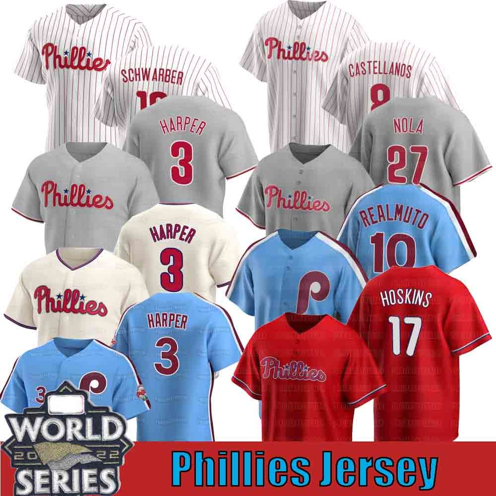 

College wear Phillies Rhys Hoskins 2022 World Series Jersey Nick Castellanos Philadelphia Bryce Kyle Schwarber Aaron Nola Harper J.T. Realmu, Red flex base mens s-xxxl