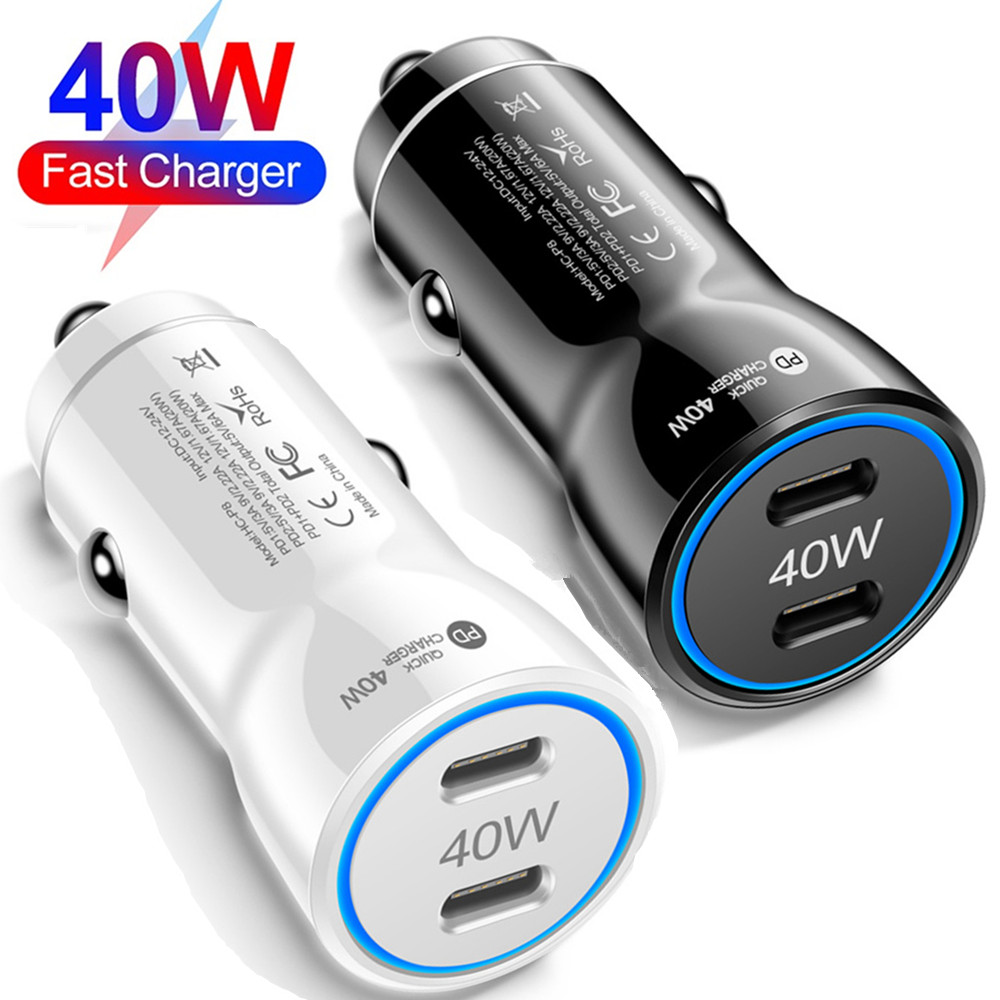 

40W Dual PD Car Chargers Type C QC3.0 Car Phone Charger Fast Charging For iPhone 14 13 12 Pro Max Xiaomi Samsung S21 Huawei