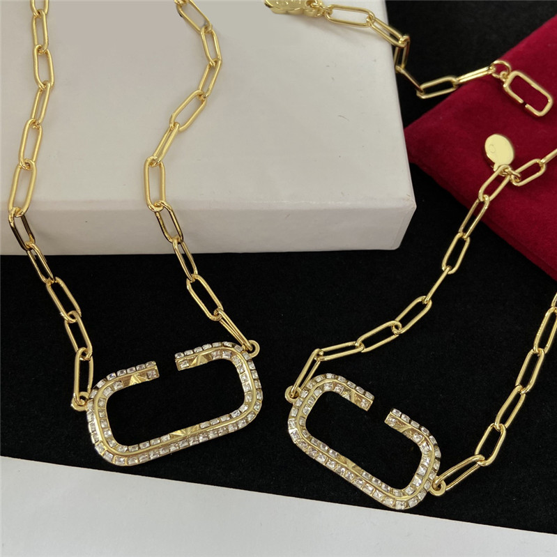 

New Letter Crystal Necklaces Designer Rhinestone Bracelets Metal Chains Necklace Women Party Show Date Jewelry With Box, As pic
