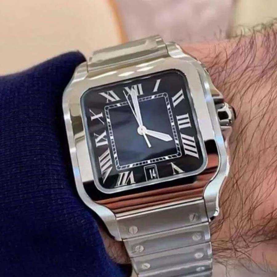 

2022 new Square Watches 40mm and 35mm Geneva Genuine Stainless Steel Mechanical Watches Case and Bracelet Fashion Mens and women Watches, Black