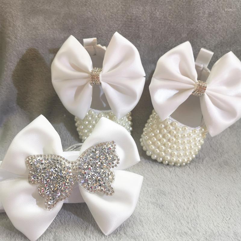 

First Walkers Baby Shoes Pure White Christening Cute Pearls Custom Made DIY Inspired Wedding Born Footwear Princess Little Girl