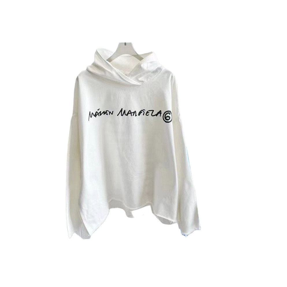 

MM6 margiela Majeera hairline letters printed loose tide men and women denim hooded sweatshirt, White