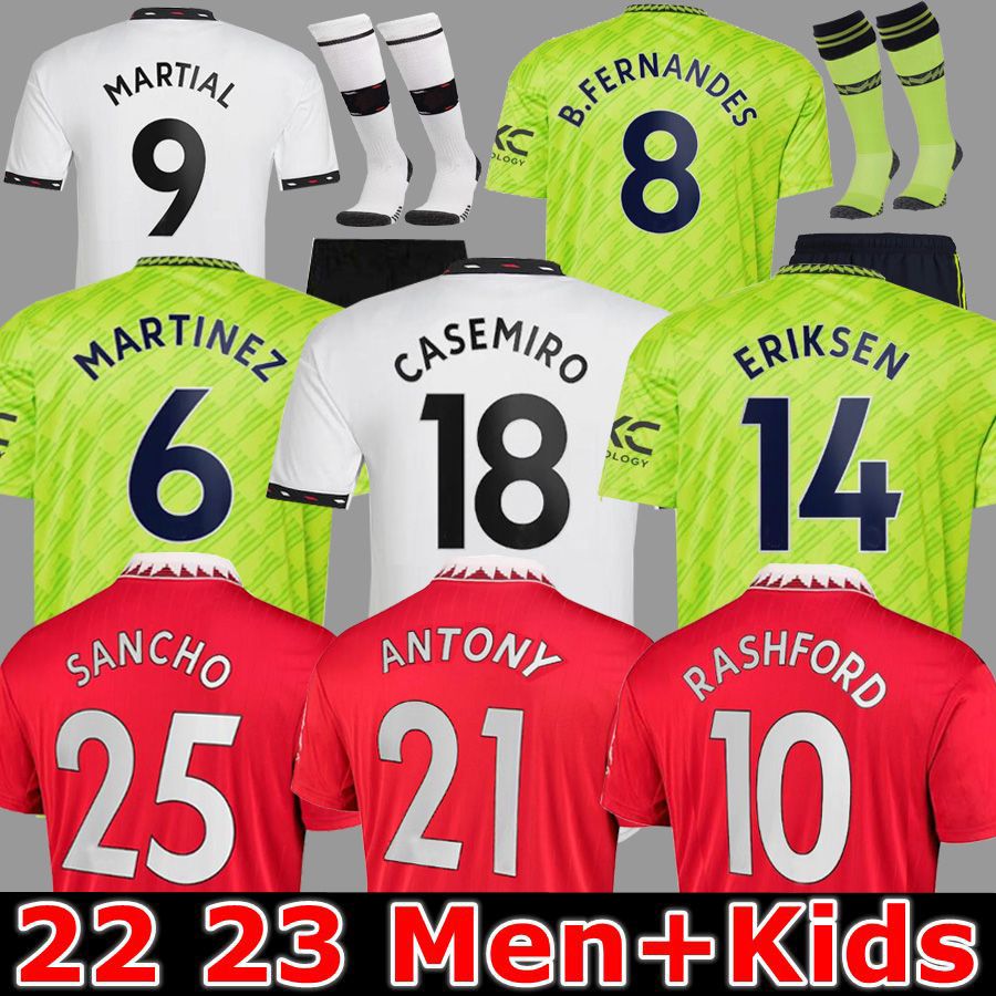 22 23 Joueurs des fans de maillots de football de Sancho Antony Eriksen B.Fernandes Mans Utds Rashford Football Shirt 2022 2023 Men Kids Casemiro
