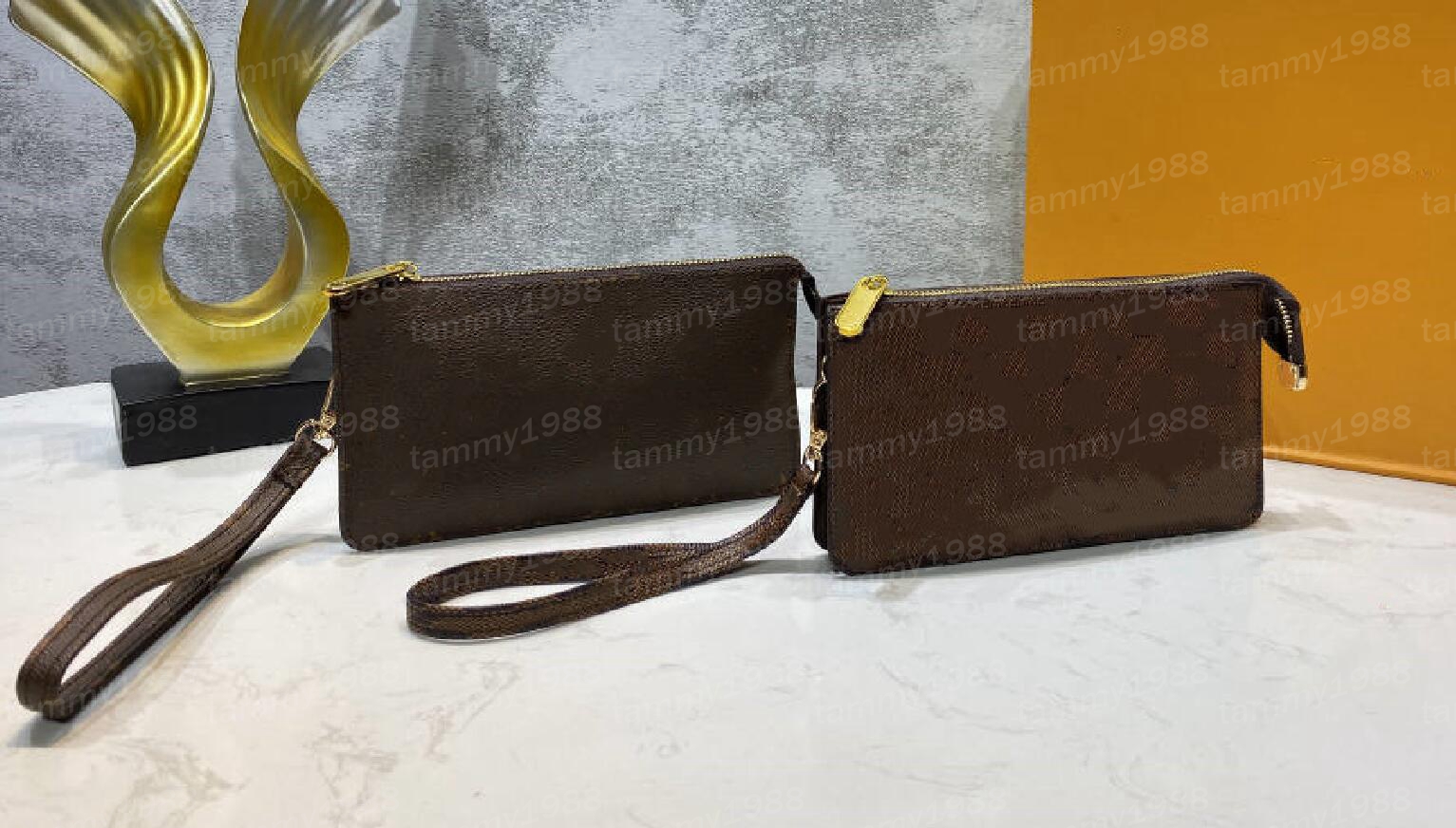 

Brown flower clutch bag Wallets women's wristlet phone bags fashion accessories key pouches designer zipped coin purse handbag men outdoor clutch's wallet, Brown flower--a style