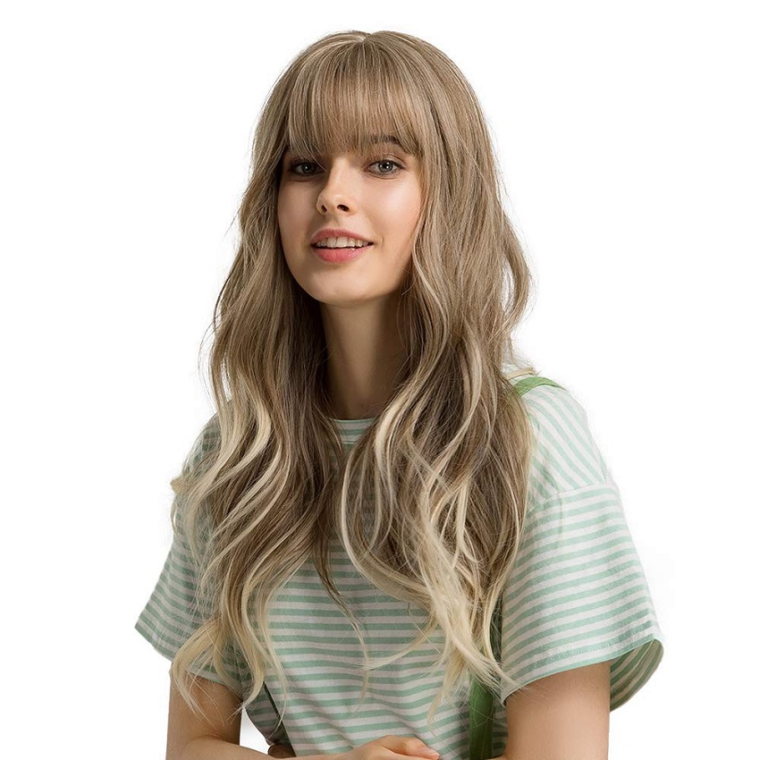 

European and American curly wig medium length blonde fibre wig hair wig full head cover, Light brown