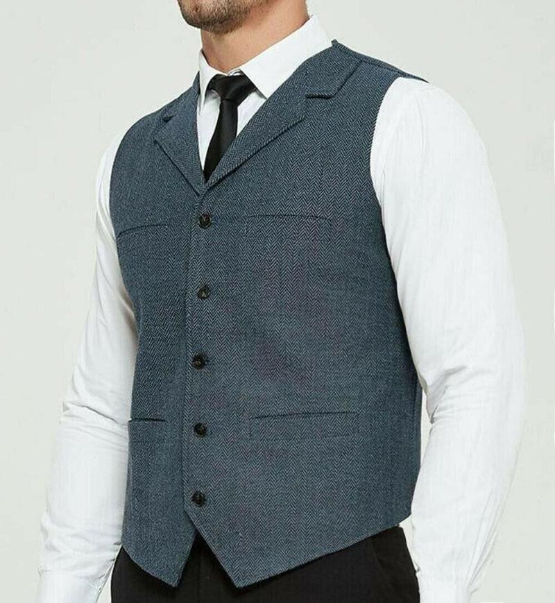 

Men's Vests Light Navy Herringbone Waistcoat Classic Men's Vest Notch Lapel Suits Groomsmen For Wedding, Army green