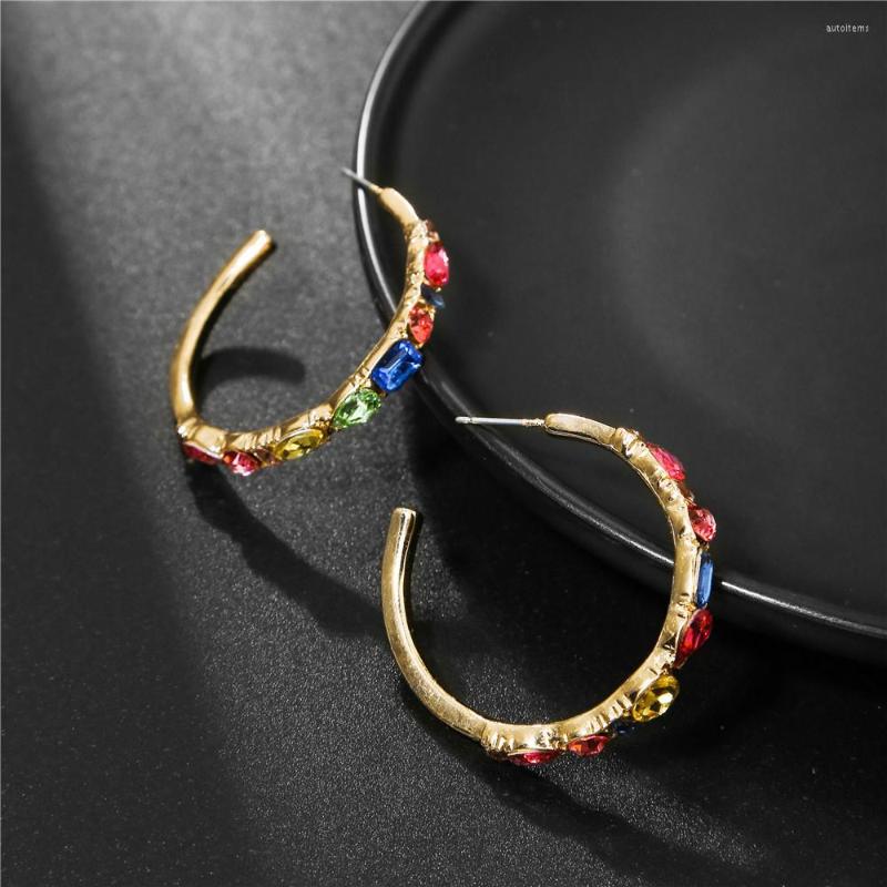 

Hoop Earrings European And American Super Flash Alloy Diamond-encrusted Geometric Glass Diamond Female Fashion Ins