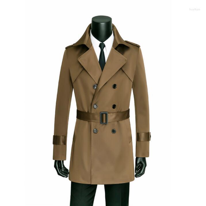 

Men' Trench Coats Spring Autumn Slim Coat Men Overcoat Long Sleeve Mens Casual Clothing Business Casaco Masculino Brown 89546, Black