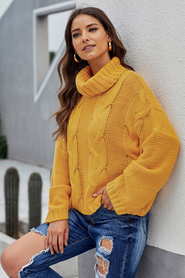 

Women' Sweaters Winter thick knit sweater solid color turtleneck top, 01