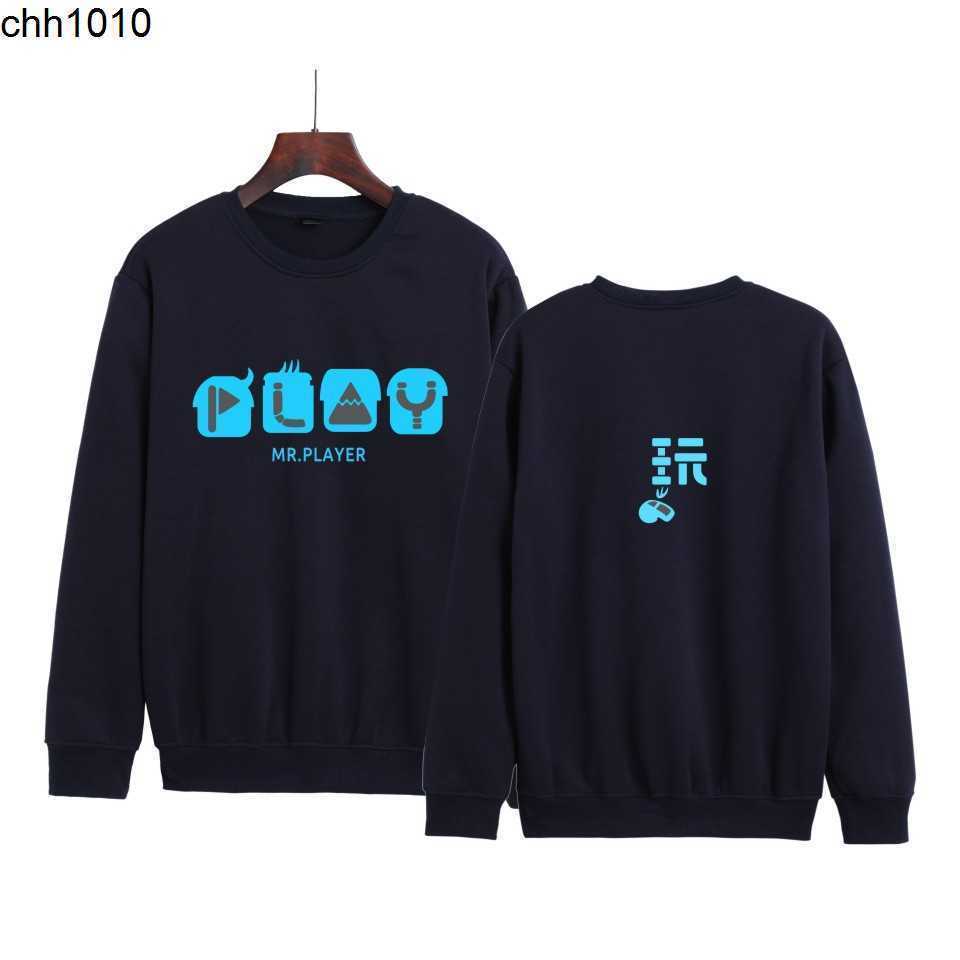 

European plays Hoodies alphabet color printing casual men's and women's round neck fleece sweater, Tibetan green c